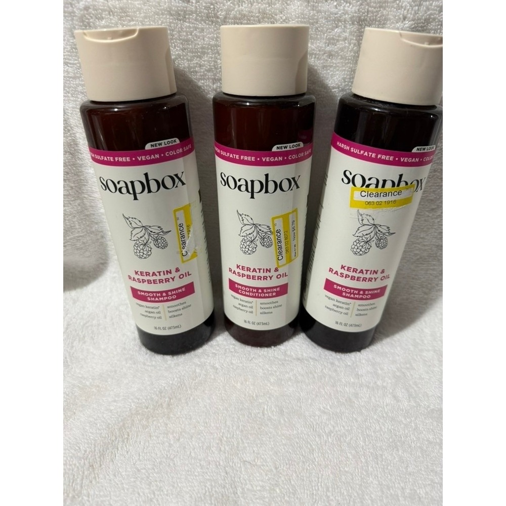Soapbox Keratin & Raspberry Oil Smooth & Shine Shampoo & Conditioner Set 3 Pack